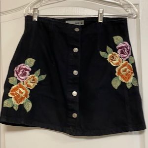 Black Jean Topshop embroidered mini skirt
